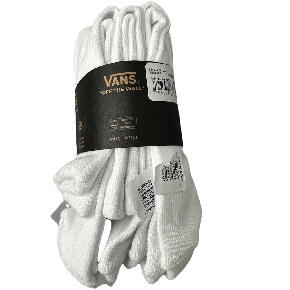 New Vans Men's Classic Half Crew Socks 3-Pack Size 6.5-9 White‎ - Picture 3 of 6
